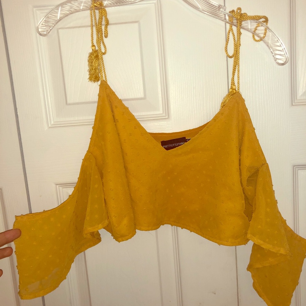 Pretty Little Thing off the shoulder yellow crop